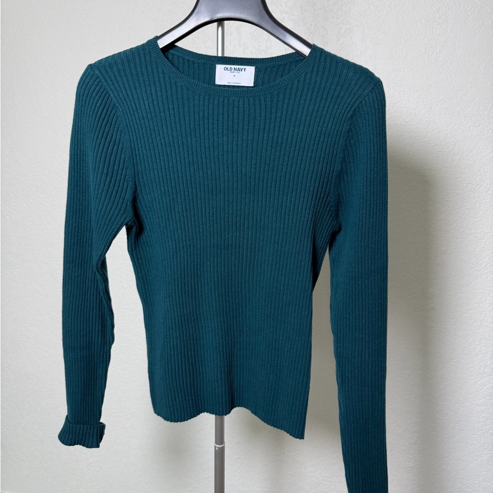 Old Navy Women's Teal Ribbed Crewneck Long Sleeve Top